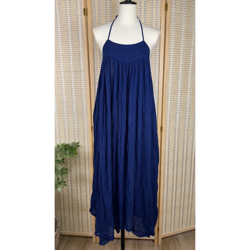 Intimately Free People Navy Halter Maxi Dress M Boho Ethereal Hippie 70s NEW